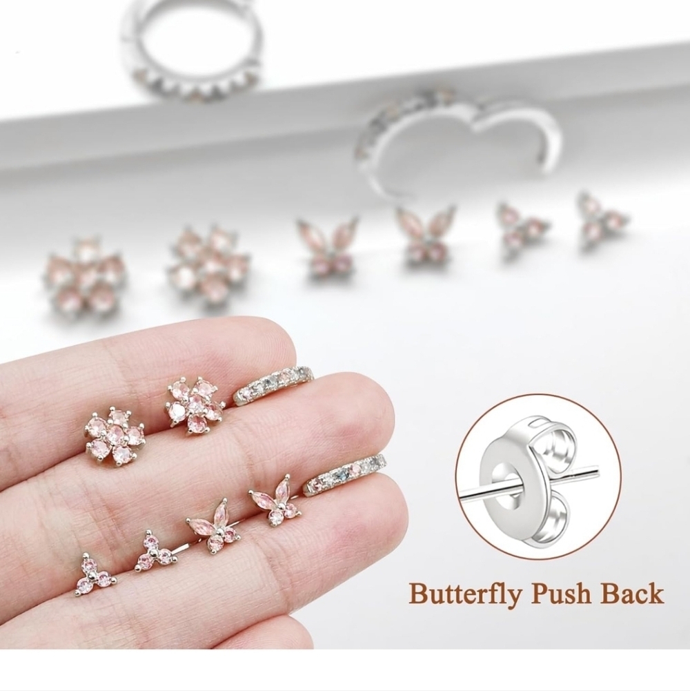 Elegant Pink Crystal Stud Earrings Set